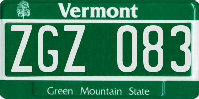 VT license plate ZGZ083