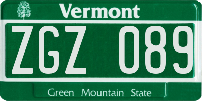 VT license plate ZGZ089