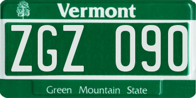 VT license plate ZGZ090