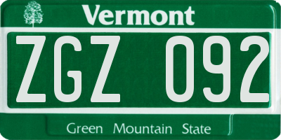 VT license plate ZGZ092