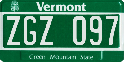 VT license plate ZGZ097