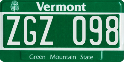 VT license plate ZGZ098