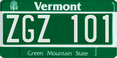 VT license plate ZGZ101