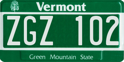 VT license plate ZGZ102