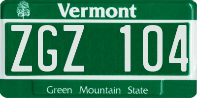 VT license plate ZGZ104