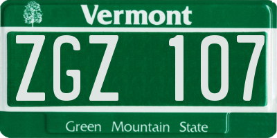 VT license plate ZGZ107