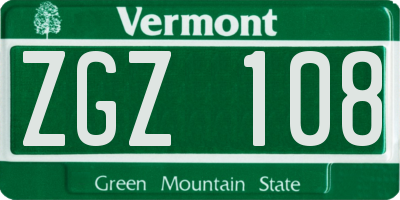 VT license plate ZGZ108