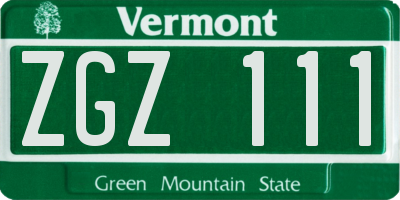 VT license plate ZGZ111