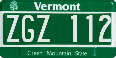 VT license plate ZGZ112