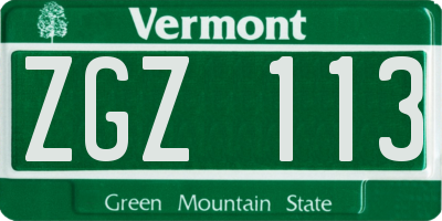 VT license plate ZGZ113