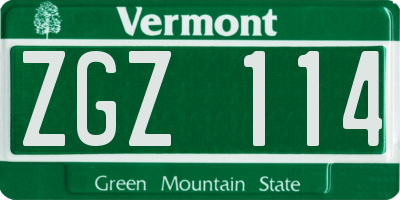VT license plate ZGZ114