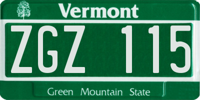 VT license plate ZGZ115