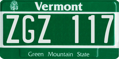VT license plate ZGZ117