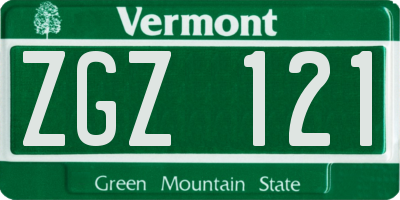 VT license plate ZGZ121