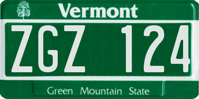 VT license plate ZGZ124