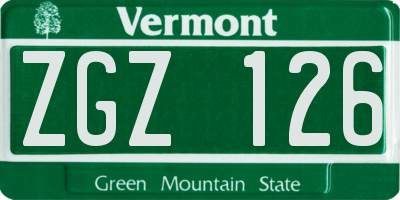 VT license plate ZGZ126
