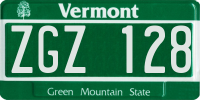 VT license plate ZGZ128