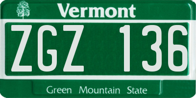 VT license plate ZGZ136