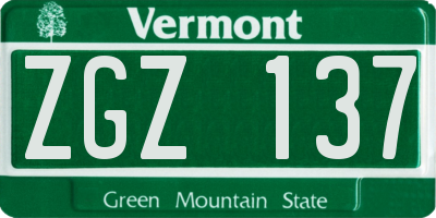 VT license plate ZGZ137