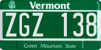 VT license plate ZGZ138