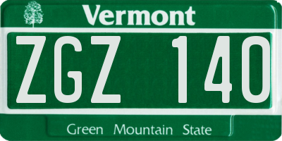 VT license plate ZGZ140
