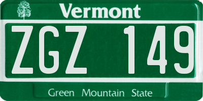 VT license plate ZGZ149