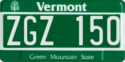 VT license plate ZGZ150