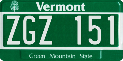 VT license plate ZGZ151