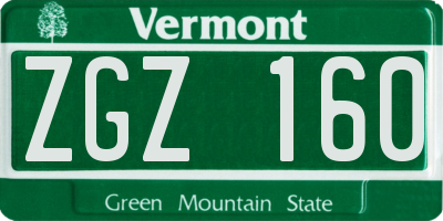 VT license plate ZGZ160