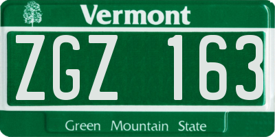VT license plate ZGZ163