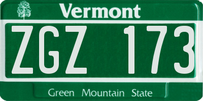VT license plate ZGZ173
