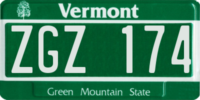 VT license plate ZGZ174