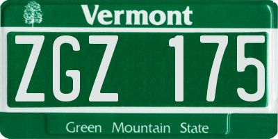 VT license plate ZGZ175