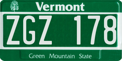 VT license plate ZGZ178