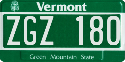 VT license plate ZGZ180