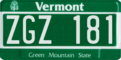 VT license plate ZGZ181