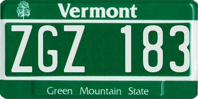 VT license plate ZGZ183