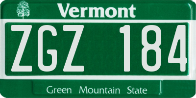 VT license plate ZGZ184
