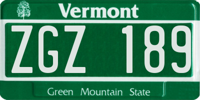 VT license plate ZGZ189