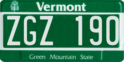 VT license plate ZGZ190