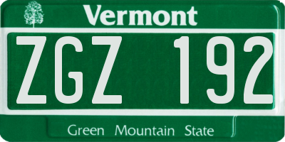 VT license plate ZGZ192