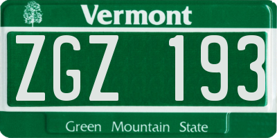 VT license plate ZGZ193