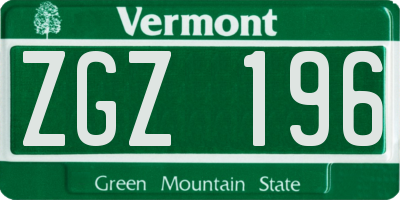 VT license plate ZGZ196