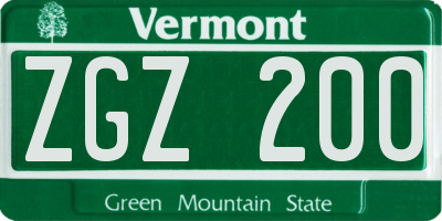 VT license plate ZGZ200