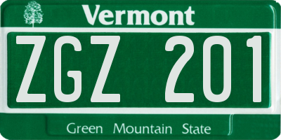 VT license plate ZGZ201