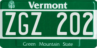 VT license plate ZGZ202