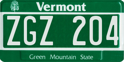 VT license plate ZGZ204