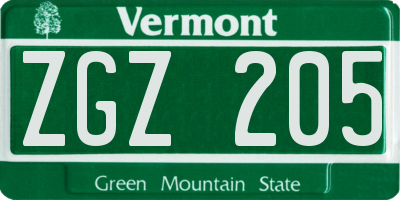 VT license plate ZGZ205