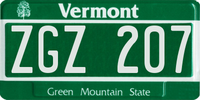VT license plate ZGZ207
