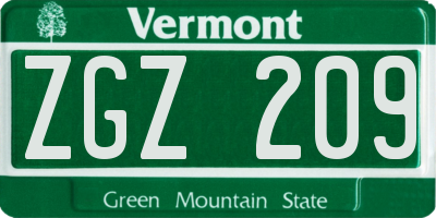 VT license plate ZGZ209